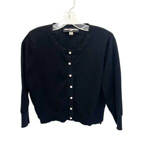 Karl Lagerfeld Black Pearl Button Cardigan Sweater Preppy Cute - Size Large